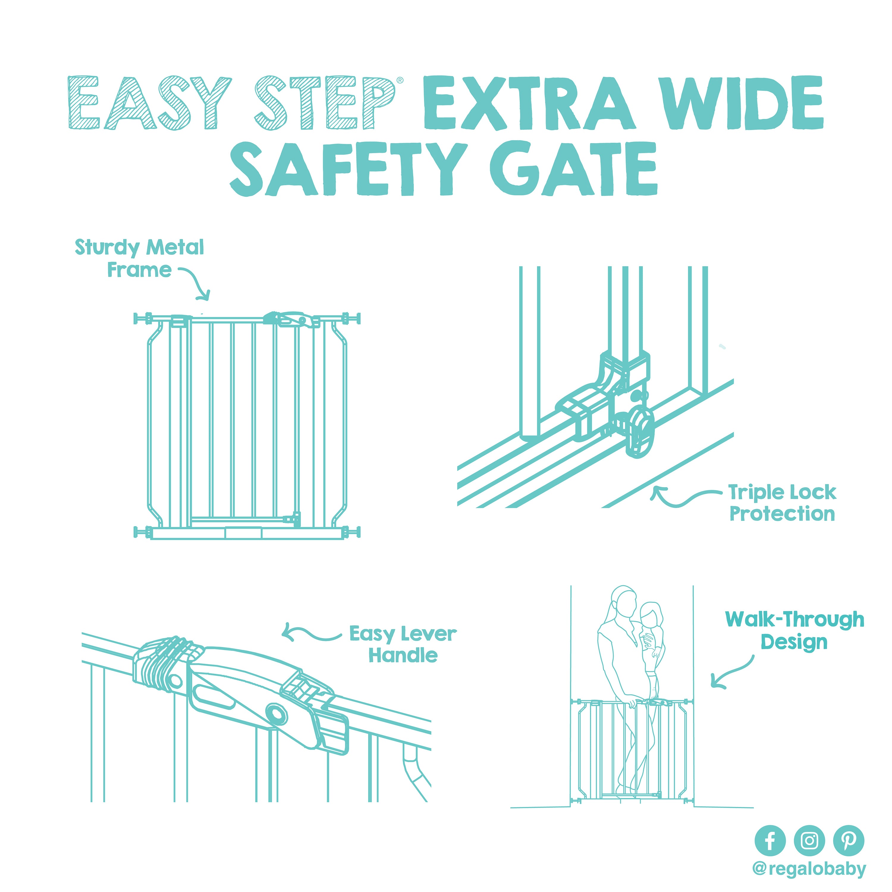 Regalo Easy Step Extra Wide Walk Through Baby Gate