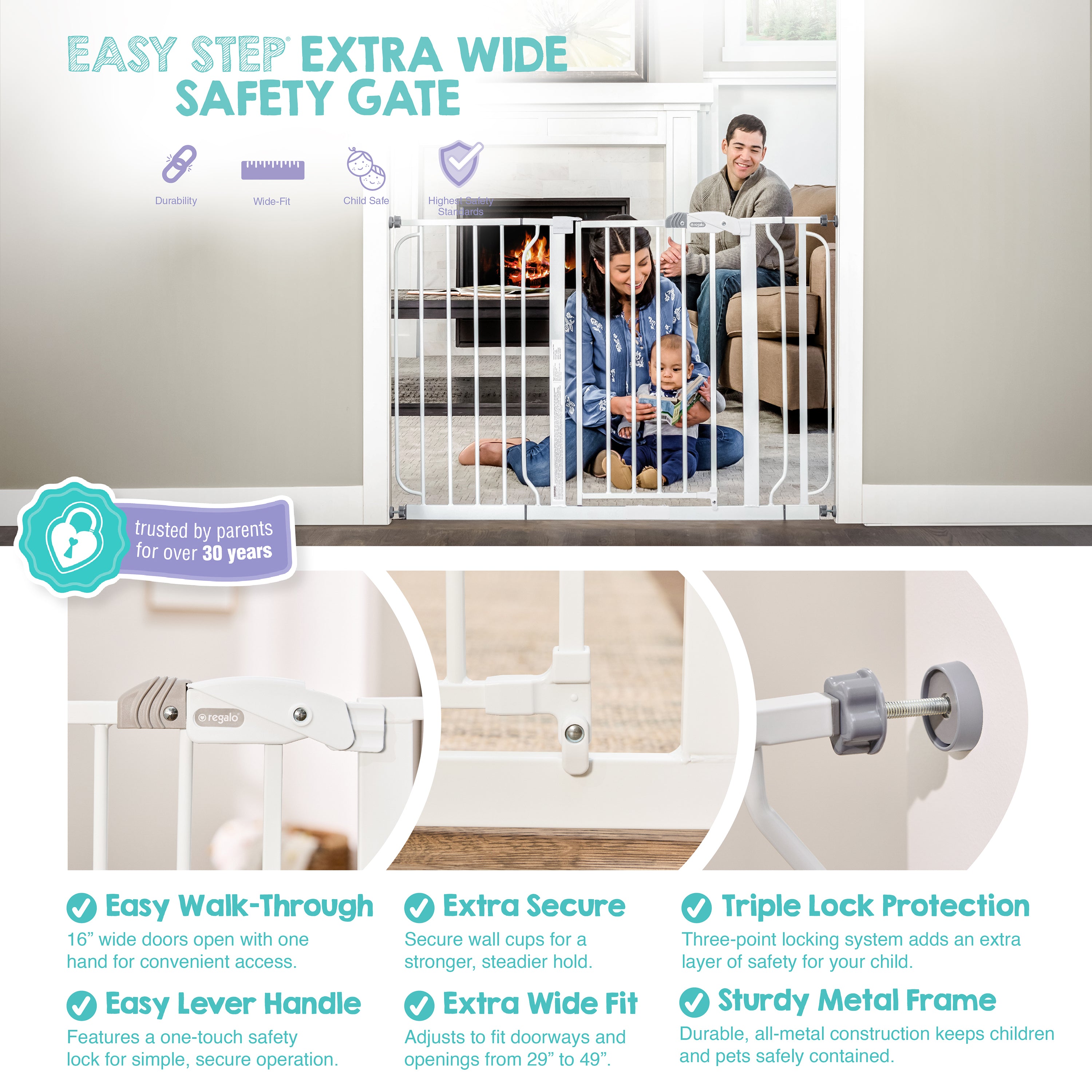 Regalo Easy Step Extra Wide Walk Through Baby Gate thumbnail 6
